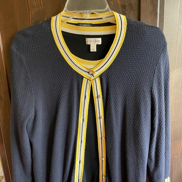 Talbots Women's Navy and Yellow Sweater - Picture 1 of 11